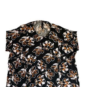 Madewell Tan and White Blouse with Mandarin Collar